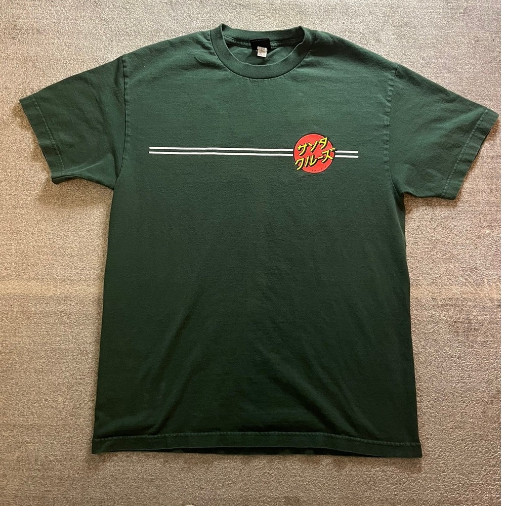 Santa Cruz Japanese Logo T-Shirt Mens Large Green Short Sleeve Skateboard Tee